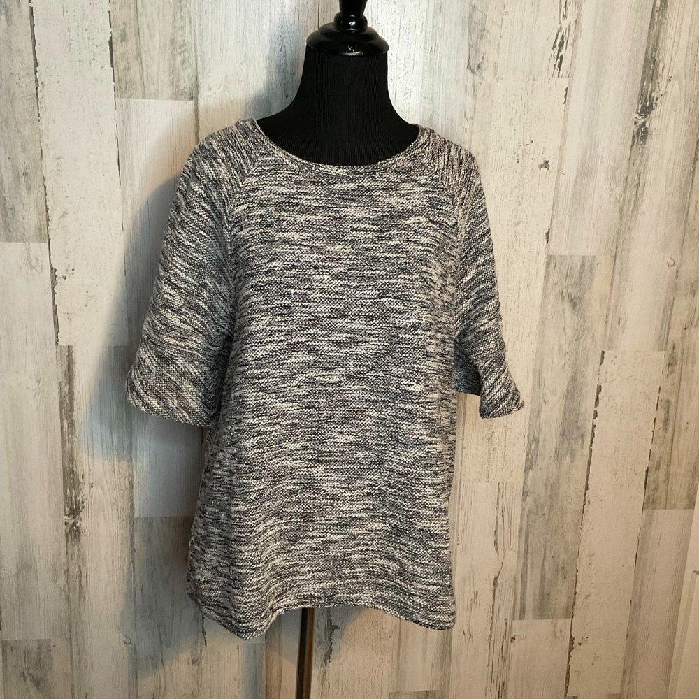 LOFT Women's Size Medium Short Sleeve Tweed Sweater Space Dye Textured Top